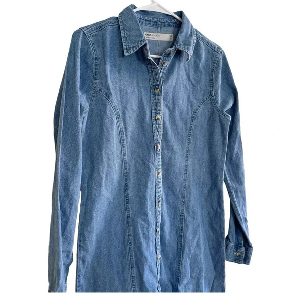 ASOS Blue Denim Jean Shirt Mini Dress Button Down Collar Long Sleeve Cotton 4 - Picture 3 of 12